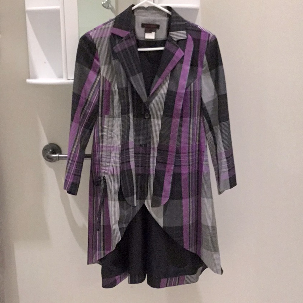 Simon Chang high low mixed plaid blazer